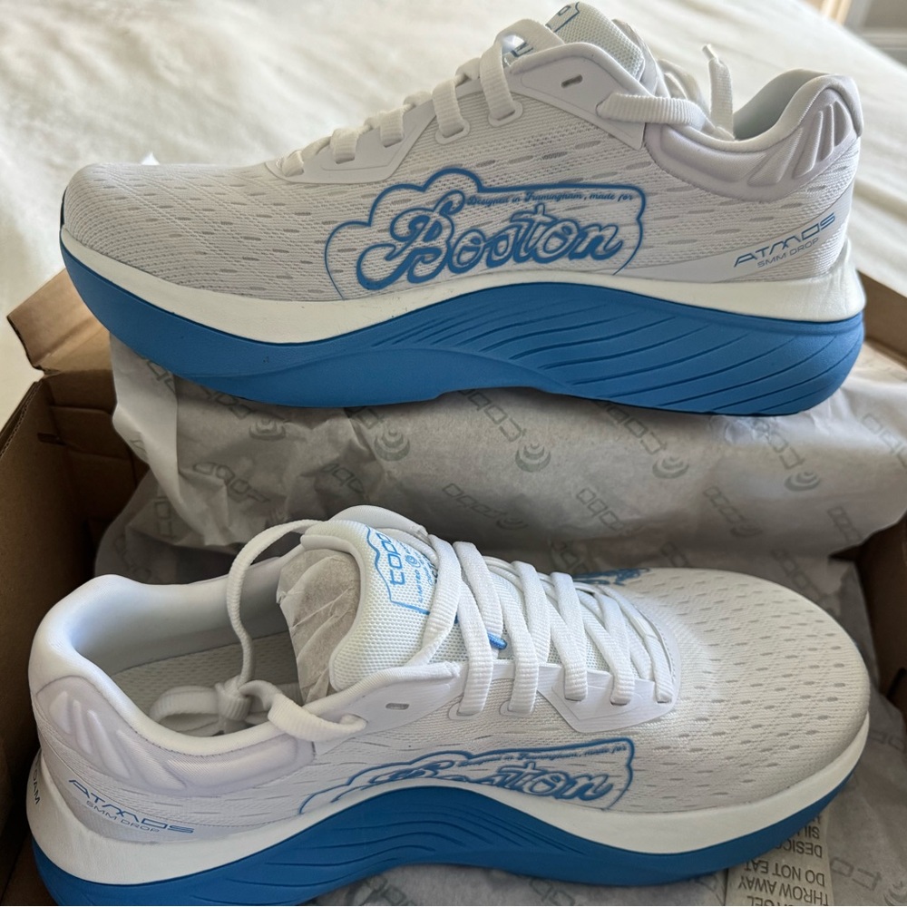 White and Blue Running Shoes